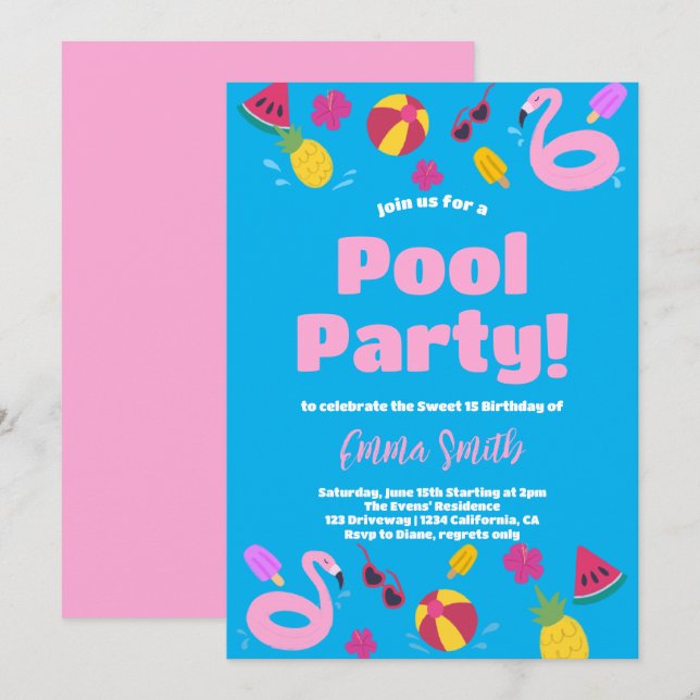 Pool Party Summer Birthday Invitation (Front/Back)