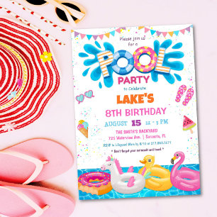 Pool Party Summer Birthday Invitation
