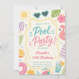 Pool Party Summer Birthday Invitation