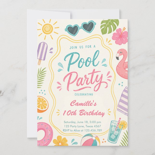 Pool Party Summer Birthday Invitation (Front)