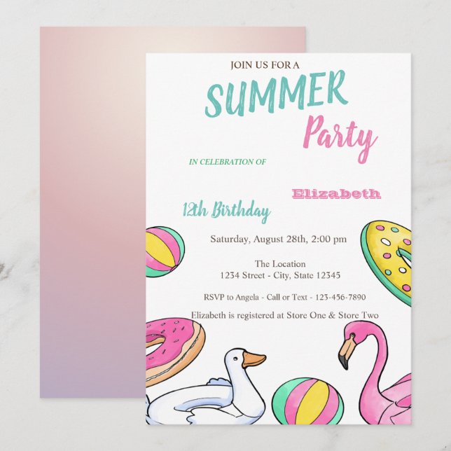 Pool Party Summer Birthday Party Invitation (Front/Back)