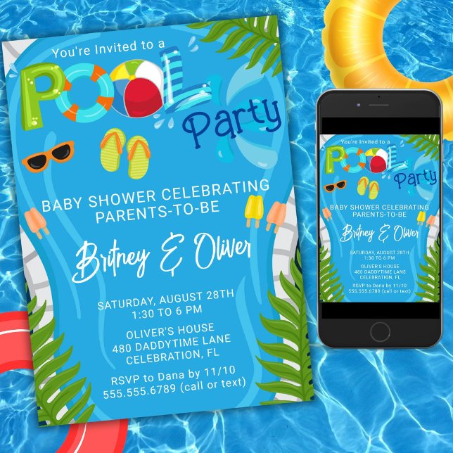Pool Party Summer Boy Baby Shower Invitation (Creator Uploaded)
