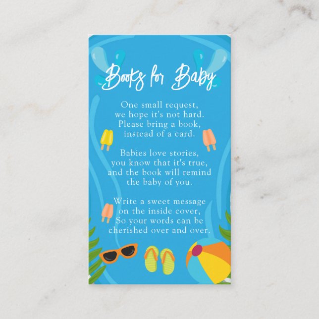 Pool Party Summer Boy Books for Baby Shower Enclosure Card (Front)