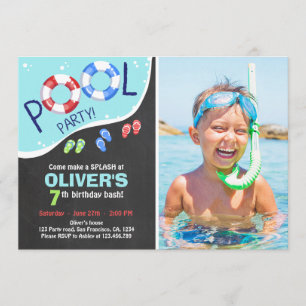 Pool Party Summer Chalkboard Birthday Invitation