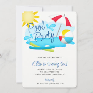 Pool Party Summer Fun Birthday Invitation
