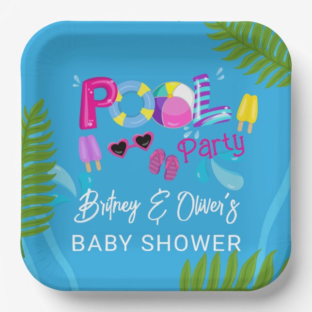 Pool Party Summer Girl Baby Shower Paper Plate (Front)