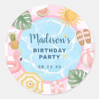 Pool Party Summer Girl Birthday Classic Round Sticker