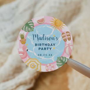 Pool Party Summer Girl Birthday Classic Round Sticker