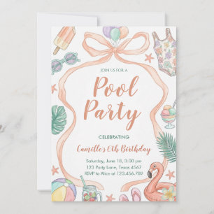 Pool Party Summer  Girl Birthday Invitation