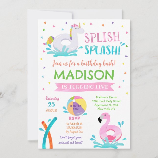 Pool Party Summer Girl Birthday Invitation (Front)