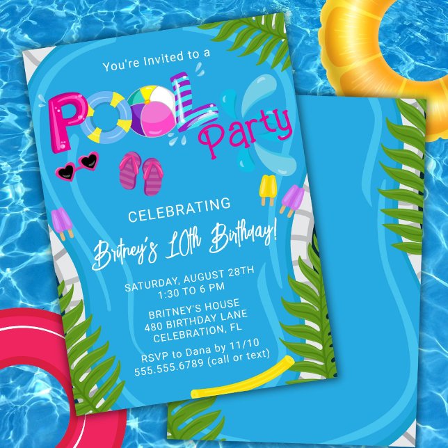 Pool Party Summer Girl Birthday Party Invitation (Creator Uploaded)