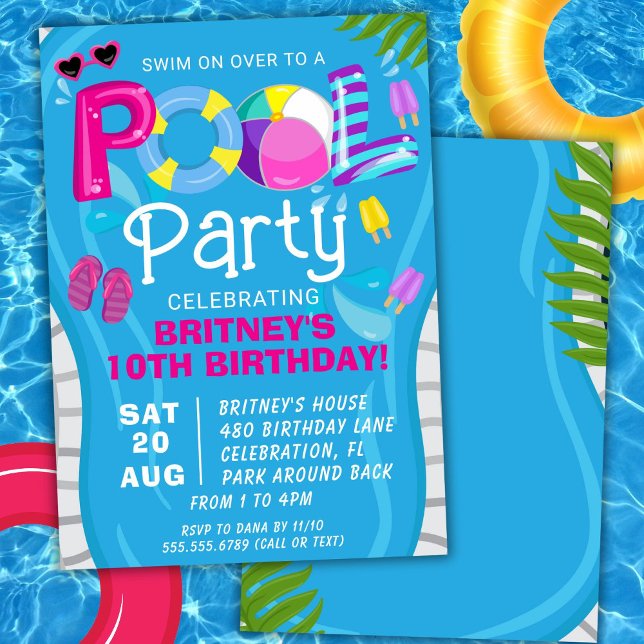 Pool Party Summer Girl Birthday Party Invitation (Creator Uploaded)