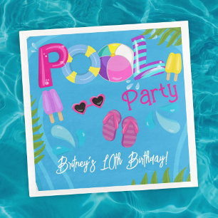 Pool Party Summer Girl Birthday Party Napkin