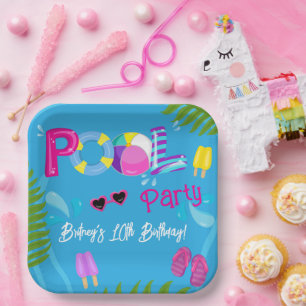 Pool Party Summer Girl Birthday Party Paper Plate