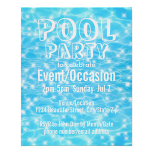 Pool Party Summer Party Blue Water Party Inviation Poster