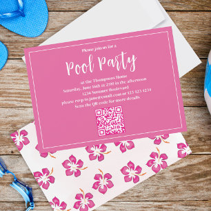 Pool Party Summer Pink Tropical Beach Floral Invitation