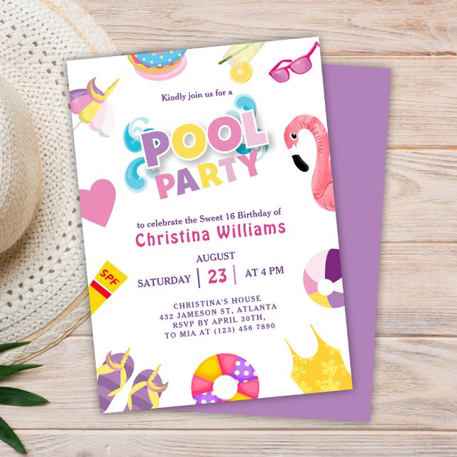 Pool Party Summer Sweet 16 Birthday  Invitation (Creator Uploaded)