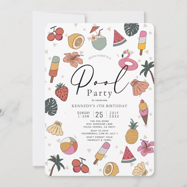 Pool Party Summer Swimming Girl Birthday Invitation (Front)