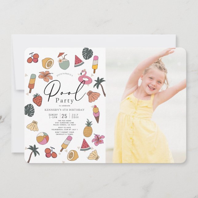 Pool Party Summer Swimming Girl Photo Birthday Invitation (Front)
