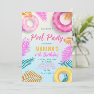 Pool Party Summer Swimming Tropical Birthday Invitation