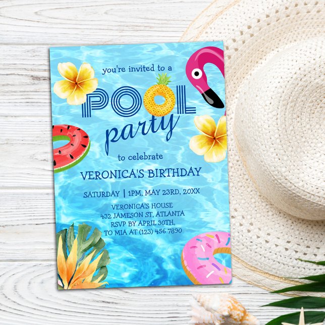 Pool Party Summer Swimming Water Birthday  Invitation (Pool Party Summer Swimming Water Birthday Invitation)