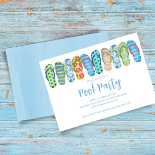 Pool Party Summer Tropical Trendy Flip Flops Invitation