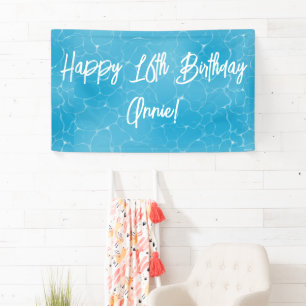 Pool Party Sweet 16 Water Blue Minimalist Bday Banner