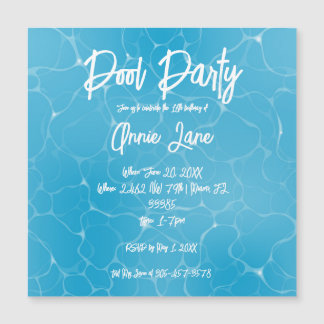 Pool Party Sweet 16 Water Blue Minimalist Bday Magnetic Invitation