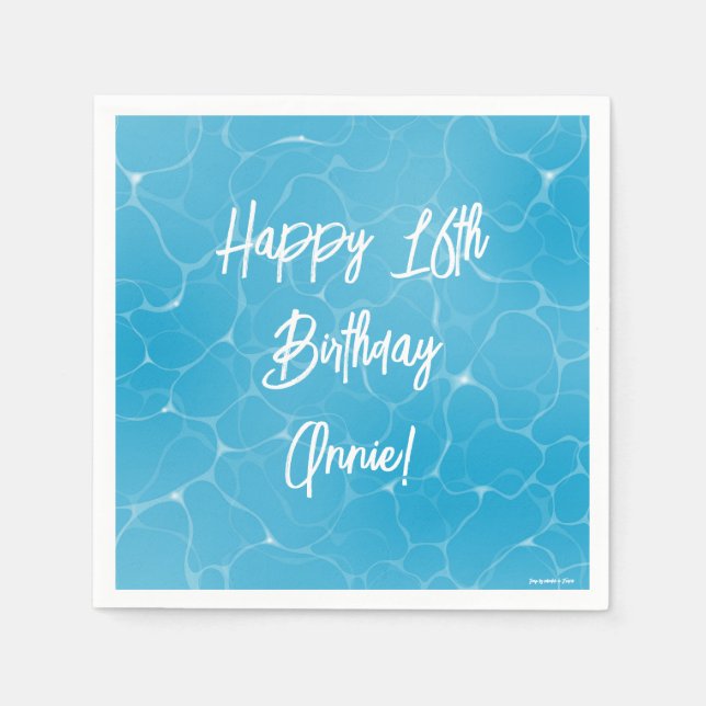 Pool Party Sweet 16 Water Blue Minimalist Bday Napkin (Front)