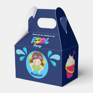 Pool Party Swim Girl Birthday Cute Blue Thank You Favour Box