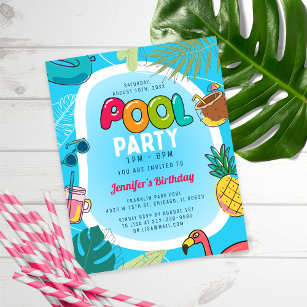 Pool Party Swimming Birthday Budget Invitation