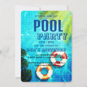 Pool Party   Swimming Birthday Invitation