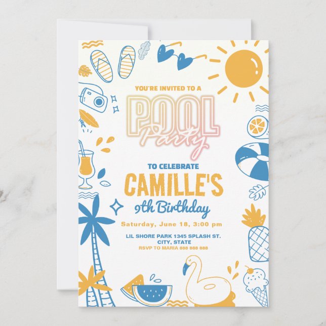  Pool Party Swimming Birthday  Invitation (Front)