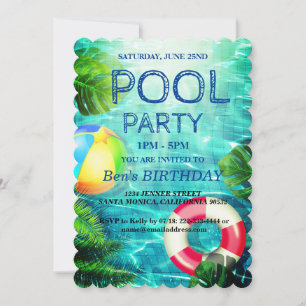 Pool Party   Swimming Birthday Invitation
