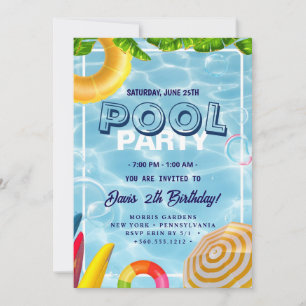 Pool Party Swimming Birthday Invitation
