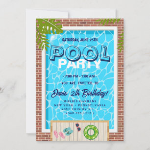 Pool Party Swimming Birthday Invitation