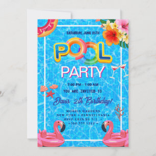 Pool Party Swimming Birthday Invitation