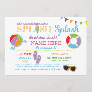 Pool Party Swimming Birthday Splish Splash Invite