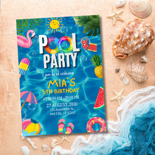 Pool Party Swimming Summer Bash Birthday Invitation