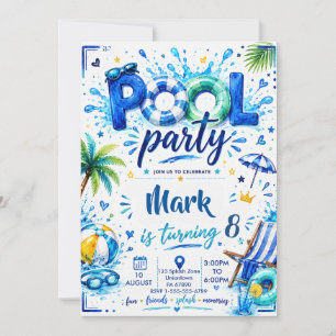 Pool Party swimming summer Boys Birthday Invitation