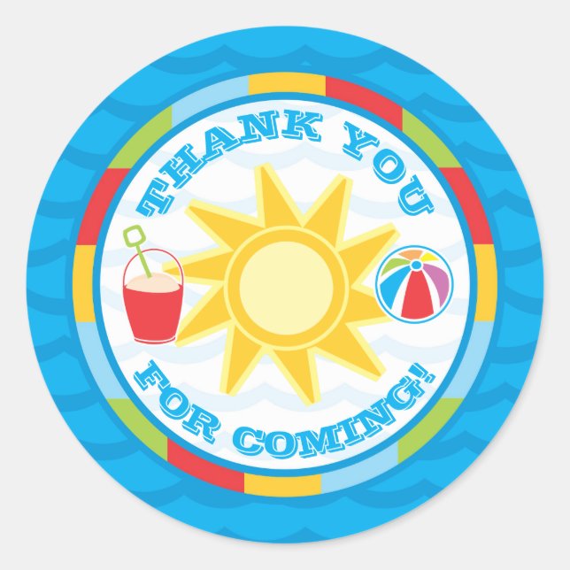 Pool Party Thank You Favour Sticker Label (Front)