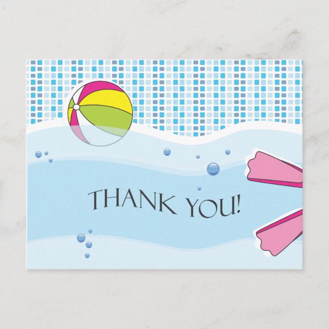 Pool Party Thank You Postcard - Girl (Front)