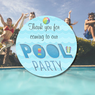 Pool Party Thank You Rainbow version Classic Round Sticker