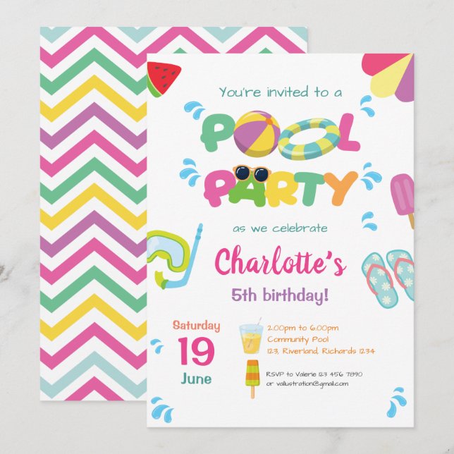 Pool Party Theme Invitation (Front/Back)