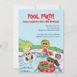 Pool Party Themed Birthday Party Invitations