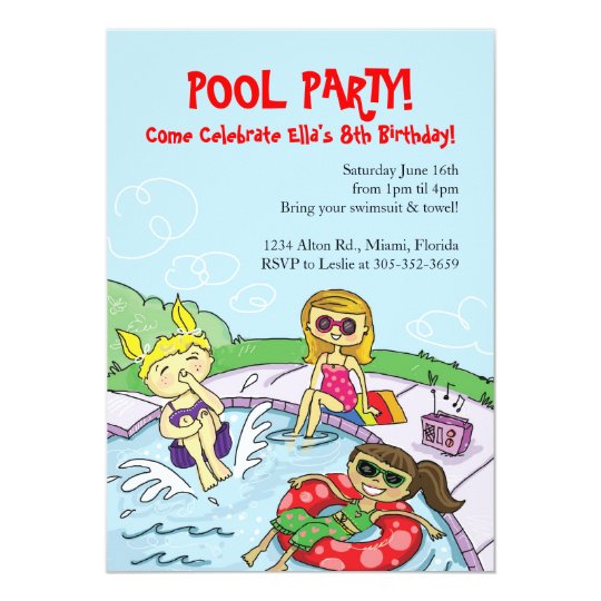 Pool Party Themed Birthday Party Invitations