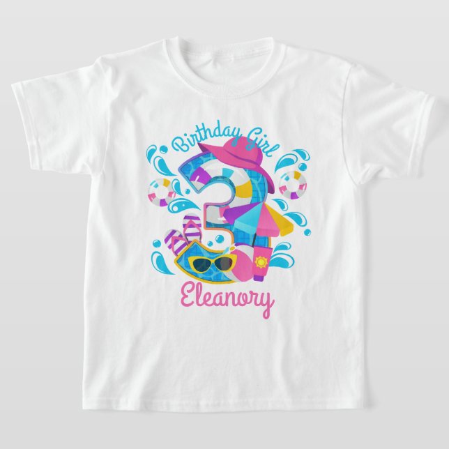 Pool Party Third Birthday Summer T-Shirt (Laydown)
