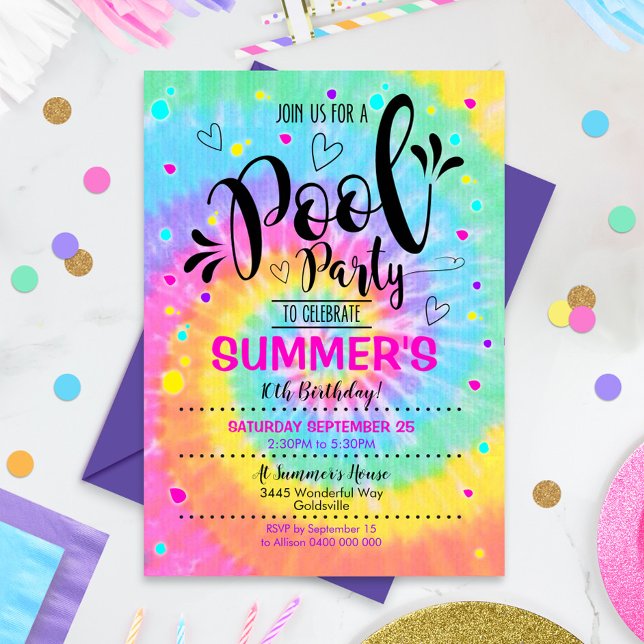 Pool Party Tie Dye Invitation Pool Birthday (Creator Uploaded)