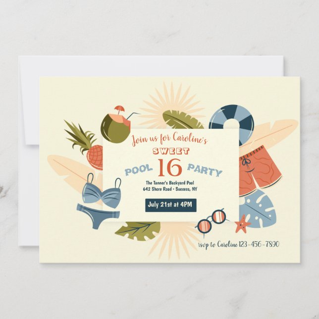 Pool Party Time Invitation (Front)