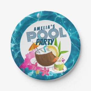 Pool Party Tropical Birthday Party Beach Party Paper Plate